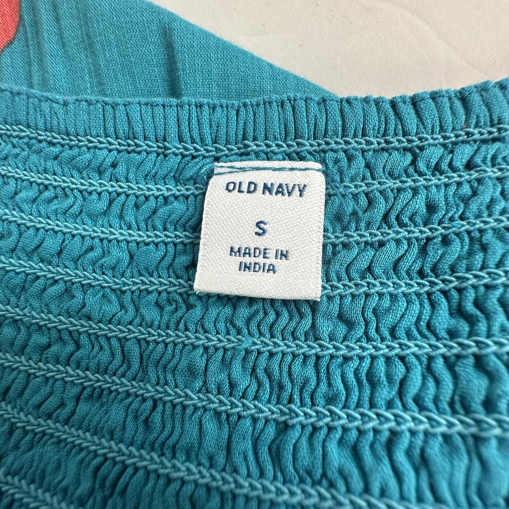 Old Navy Boho Coastal Beach Resort Tiered Teal Floral Maxi Dress Sz S Smocked - Picture 5 of 10